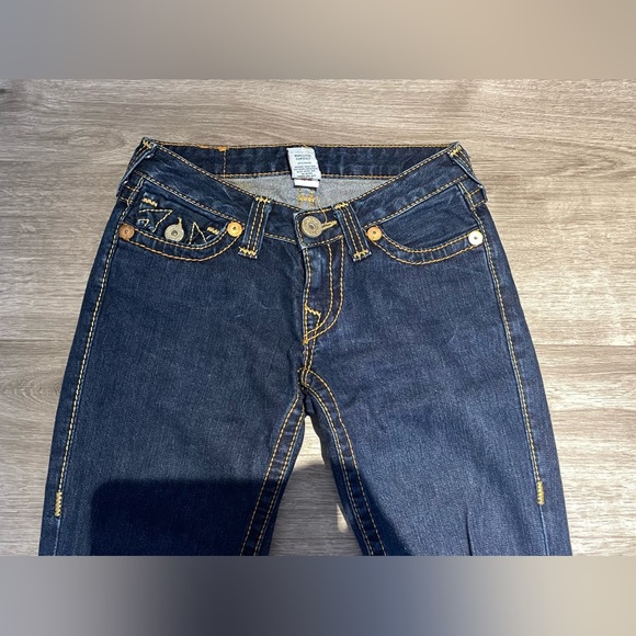 Vintage True Religion Jeans Snap Pocket Low Rise No Stretch Sz 26 Dark Blue USA - Picture 5 of 14